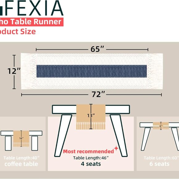 Boho Blue Table Runner 12x72" inches - Picture 4 of 7